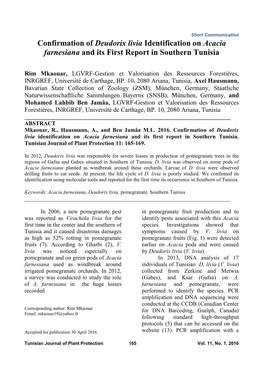 Confirmation of Deudorix Livia Identification on Acacia Farnesiana and Its First Report in Southern Tunisia