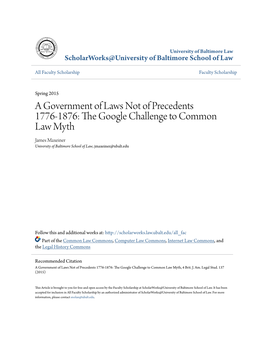 The Google Challenge to Common Law Myth James Maxeiner University of Baltimore School of Law, Jmaxeiner@Ubalt.Edu