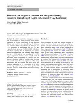 Fine-Scale Spatial Genetic Structure and Allozymic Diversity in Natural Populations of Ocotea Catharinensis Mez. (Lauraceae)