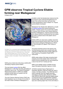 GPM Observes Tropical Cyclone Eliakim Forming Near Madagascar 15 March 2018