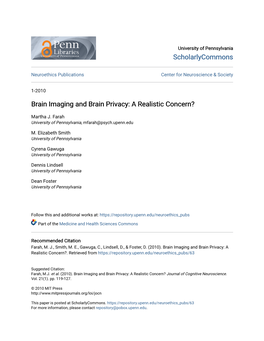 Brain Imaging and Brain Privacy: a Realistic Concern?