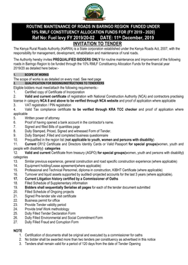 INVITATION to TENDER Ref No: Fuel Levy FY 2019/20-02 DATE: 11 Th