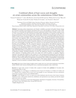 Combined Effects of Heat Waves and Droughts on Avian Communities Across the Conterminous United States 1,5, 1 1 2 THOMAS P