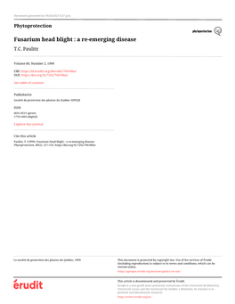 Fusarium Head Blight : a Re-Emerging Disease T.C