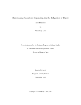 Decolonizing Anarchism: Expanding Anarcha-Indigenism in Theory