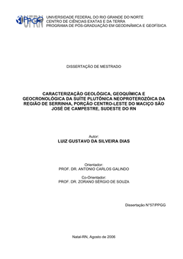 Caracterização Geológica, Geoquímica E