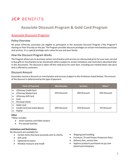 Associate Discount Program & Gold Card Program