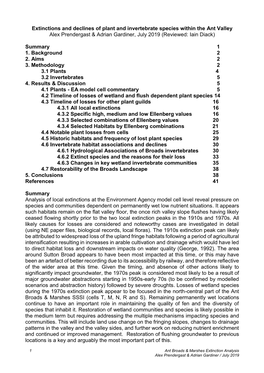 Extinctions and Declines of Plant and Invertebrate Species Within the Ant Valley Alex Prendergast & Adrian Gardiner, July 2019 (Reviewed: Iain Diack)