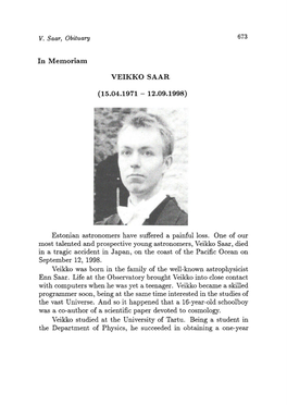 In Memoriam VEIKKO SAAR