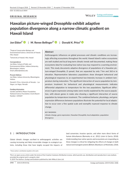 Hawaiian Picture‐Winged Drosophila Exhibit Adaptive Population Divergence Along a Narrow Climatic Gradient on Hawaii Island