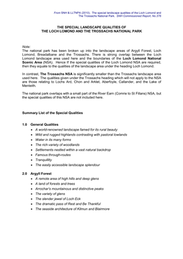 The Special Landscape Qualities of the Loch Lomond and the Trossachs National Park
