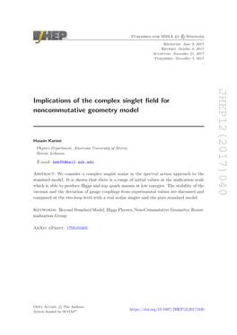 Implications of the Complex Singlet Field for Noncommutative Geometry