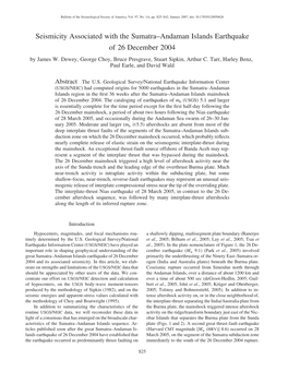 Seismicity Associated with the Sumatra–Andaman Islands Earthquake of 26 December 2004 by James W