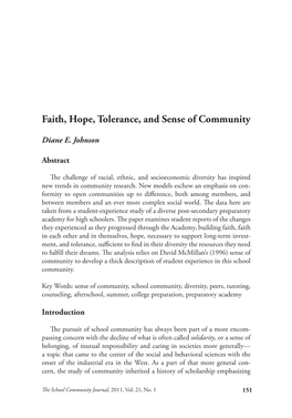 Faith, Hope, Tolerance, and Sense of Community