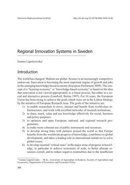 Regional Innovation Systems in Sweden