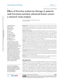 Effect of First-Line Endocrine Therapy in Patients with Hormone-Sensitive Advanced Breast Cancer: a Network Meta-Analysis