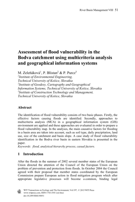 Assessment of Flood Vulnerability in the Bodva Catchment Using Multicriteria Analysis and Geographical Information Systems