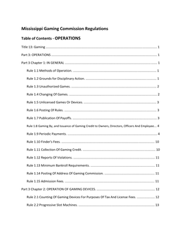 Mississippi Gaming Commission Regulations