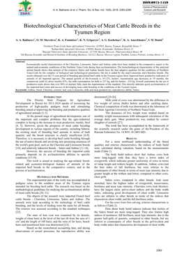 Biotechnological Characteristics of Meat Cattle Breeds in the Tyumen Region