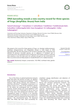 DNA Barcoding Reveals a New Country Record for Three Species of Frogs (Amphibia: Anura) from India