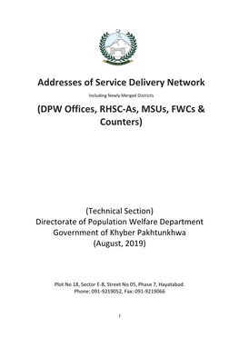 Addresses of DPW Offices, RHSC-As, Msus, Fwcs & Counters in Khyber