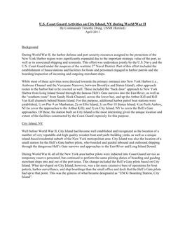 U.S. Coast Guard Activities on City Island, NY During World War II by Commander Timothy Dring, USNR (Retired) April 2011