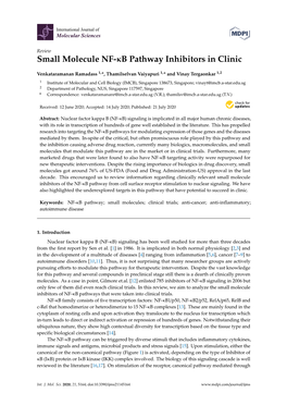 Small Molecule NF-Κb Pathway Inhibitors in Clinic