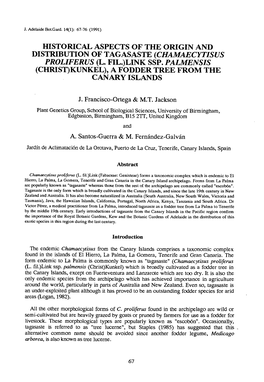 Historical Aspects of the Origin and Distribution of Tagasaste (Chamaecytisus Proliferus (L