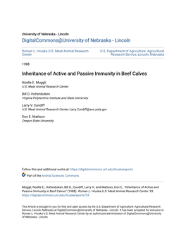 Inheritance of Active and Passive Immunity in Beef Calves