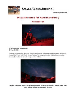 Dispatch: Battle for Kandahar (Part I)