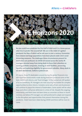 PE Horizons 2020 2020 Market Update: Cautious Optimism