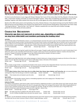 Character Breakdown Character Age Does Not Represent an Actors Age…Depending on Auditions, We May Have Older/Adult Cast Members Portraying the Leading Roles!