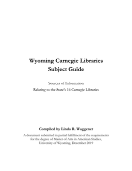 Wyoming Carnegie Libraries Subject Guide