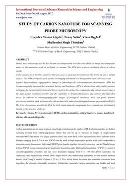 STUDY of CARBON NANOTUBE for SCANNING PROBE MICROSCOPY Upendra Sharan Gupta1, Tanay Sahu2, Vikas Baghel3 Shailendra Singh Chouhan4 1Reader Dept