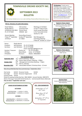 Townsville Orchid Society Inc. September 2013 Bulletin