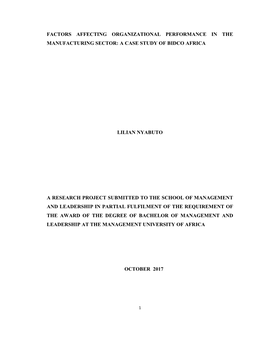 Factors Affecting Organizational Performance in the Manufacturing Sector: a Case Study of Bidco Africa