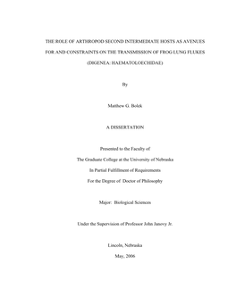 The Role of Arthropod Second Intermediate Hosts As Avenues for and Constraints on the Transmission of Frog Lung Flukes (Digenea