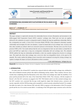 Determining Real Exchange Rate Fluctuations in the Oil-Based Gcc Economies