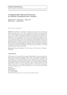 A Linguistically Motivated Taxonomy for Machine Translation Error Analysis