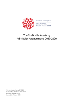 The Chalk Hills Academy Admission Arrangements 2019-2020