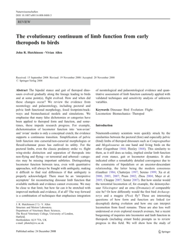 The Evolutionary Continuum of Limb Function from Early Theropods to Birds