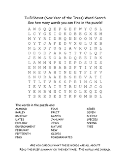 Tu B'shevat Wordsearch