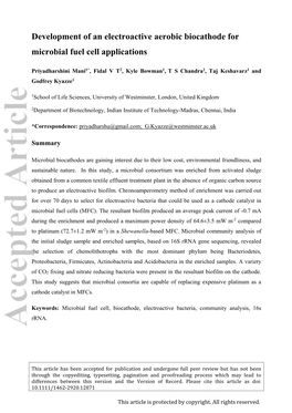 Development of an Electroactive Aerobic Biocathode for Microbial Fuel Cell Applications