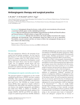 Antiangiogenic Therapy and Surgical Practice