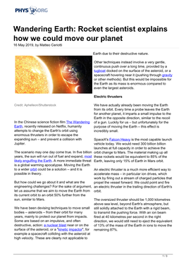 Rocket Scientist Explains How We Could Move Our Planet 16 May 2019, by Matteo Ceriotti