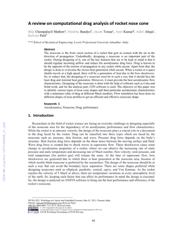 A Review on Computational Drag Analysis of Rocket Nose Cone