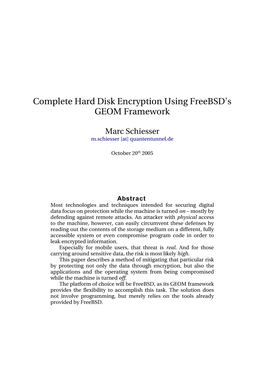 Complete Hard Disk Encryption Using Freebsd's GEOM Framework
