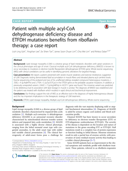 Patient with Multiple Acyl-Coa Dehydrogenase Deficiency Disease