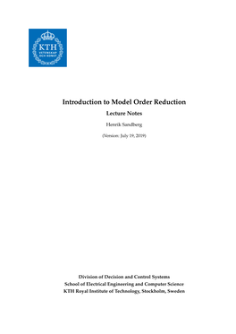 Introduction to Model Order Reduction Lecture Notes