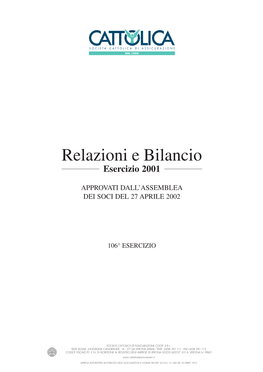 Relazioni E Bilancio Esercizio 2001